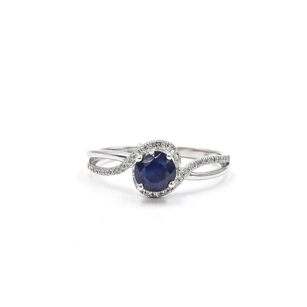 14 Karat White Gold Sapphire and Diamond Twist Ring