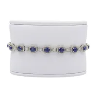 18 Karat White Gold Sapphire and Diamond Halo Tennis Bracelet