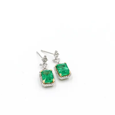 18 Karat Gold Emerald and Diamond Drop Earrings