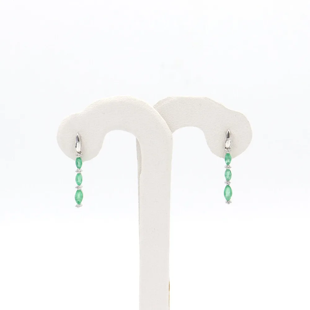 14 Karat White Gold Emerald and Diamond Drop Earrings