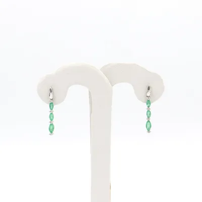 14 Karat White Gold Emerald and Diamond Drop Earrings