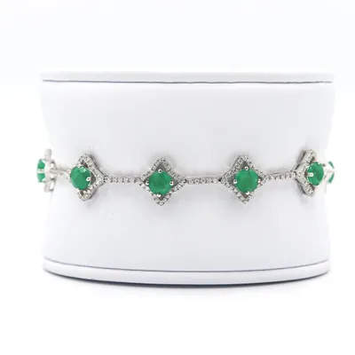 14 Karat White Gold Emerald and Diamond Bracelet