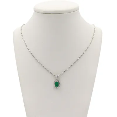 14 Karat Gold Mini Emerald and Diamond Necklace