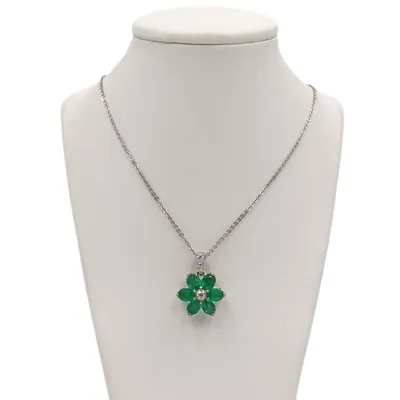 18 Karat Gold Emerald and Diamond Flower Necklace
