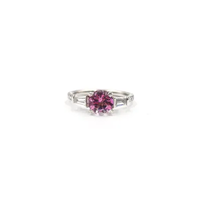 14 Karat White Gold Pink Topaz and Diamond  Ring