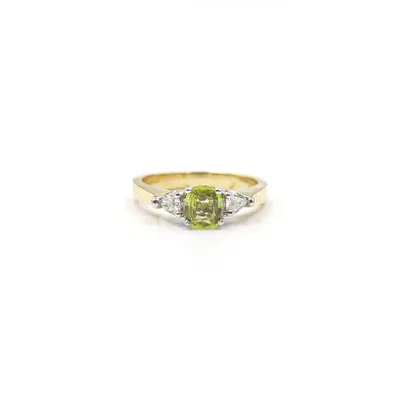 14 Karat Yellow Gold Lime Green Sapphire and Diamond Ring