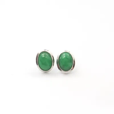 14 Karat White Gold Oval Jade Earrings