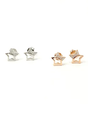 Sterling Silver Cubic Zirconia Star Stud Earrings