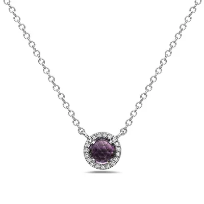 14 Karat Gold Amethyst and Diamond Halo Necklace