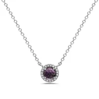 14 Karat Gold Amethyst and Diamond Halo Necklace