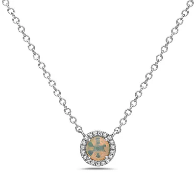 14 Karat Gold Opal and Diamond Mini Round Necklace