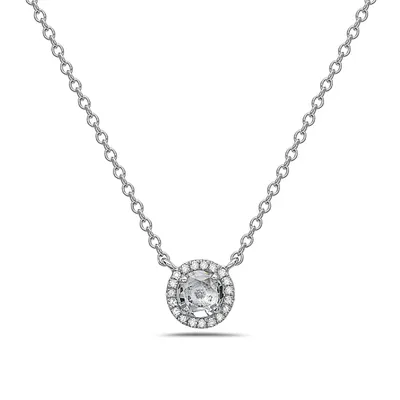 14 Karat White Gold Halo Diamond and Aquamarine Necklace