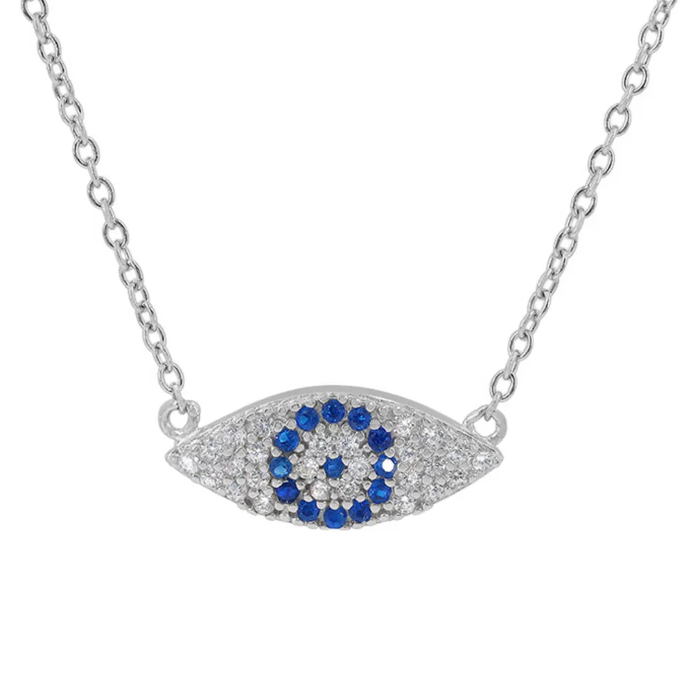 Sterling Silver Cubic Zirconia Evil Eye Necklace