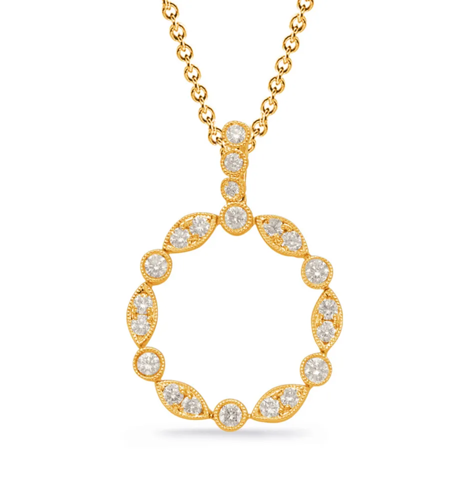 14 Karat Yellow Gold Diamond Circle Necklace