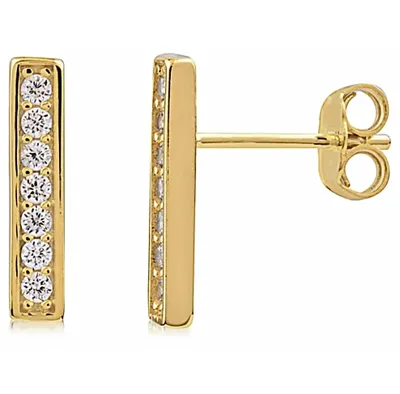 Sterling Silver Gold Plated Bar Stud Earrings