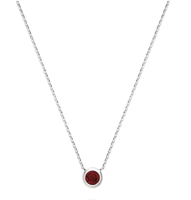 10 Karat White Gold Mini Bezel Set Garnet Necklace