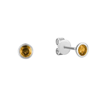 10 Karat Gold Bezel Citrine Stud Earrings