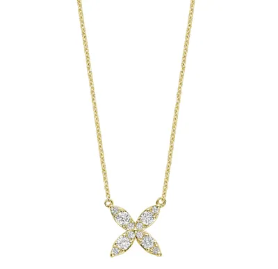 14 Karat Gold Marquise Diamond Flower Necklace