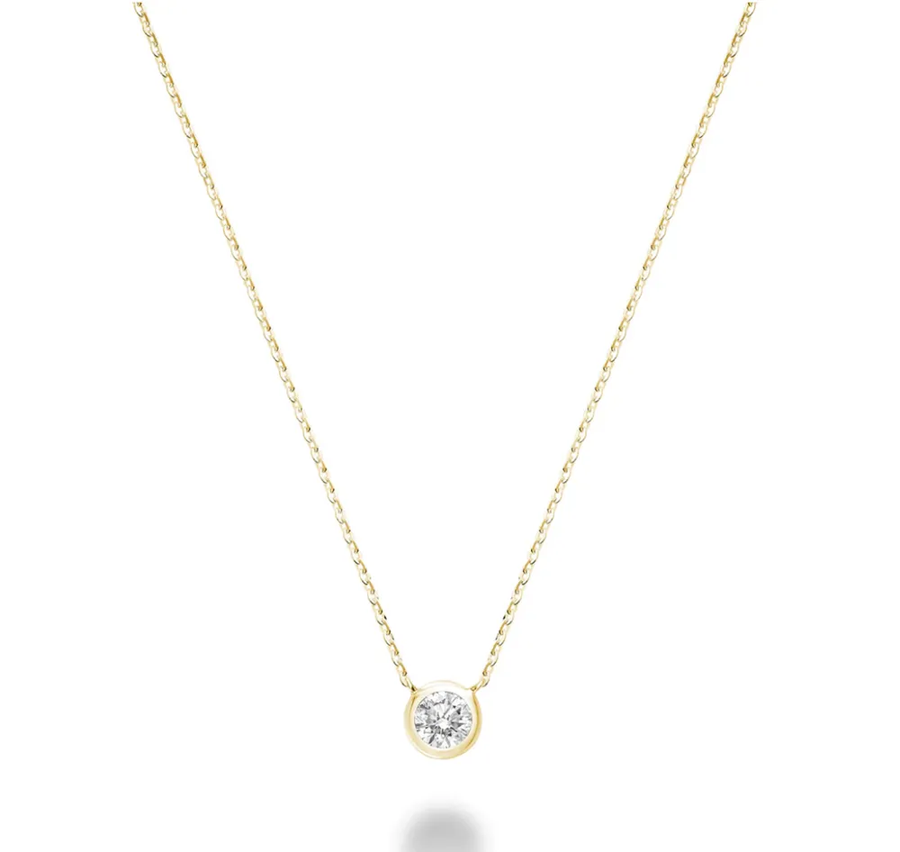 14 Karat Yellow Gold Bezel Set Diamond Necklace