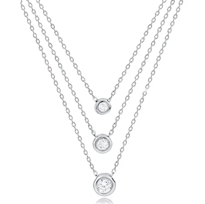 Sterling Silver Cubic Zirconia Layered Bezel Necklace