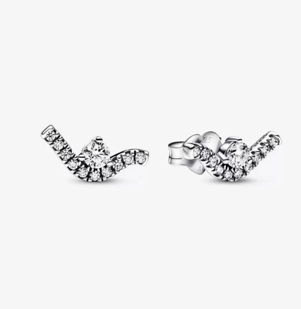 Pandora Sparkling Wave Stud Earrings 292544C01