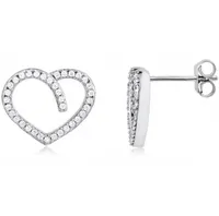 Sterling Silver Cubic Zirconia Heart Stud Earrings