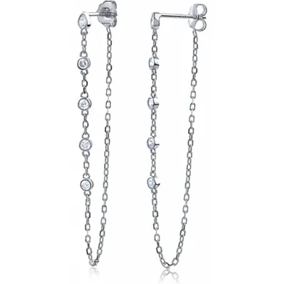 Sterling Silver Cubic Zirconia Chain Drop Earrings