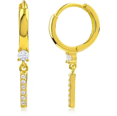 Sterling Silver Cubic Zirconia Gold Tone Huggie Earrings