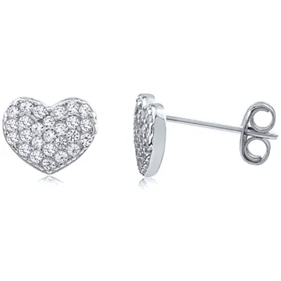 Sterling Silver Cubic Zirconia Heart Stud Earrings