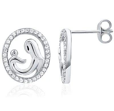 Sterling Silver Mother and Child Stud Earrings