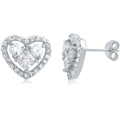 Sterling Silver Cubic Zirconia Heart Stud Earrings