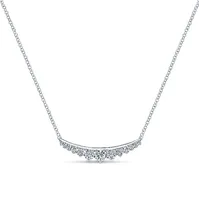 14K White Gold Curved Diamond Bar Necklace