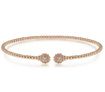 14K Rose Gold Bujukan Bead Bracelet with Diamond Flower Caps