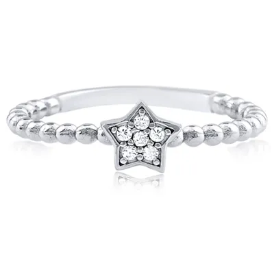 Sterling Silver Cubic Zirconia Beaded Star Ring