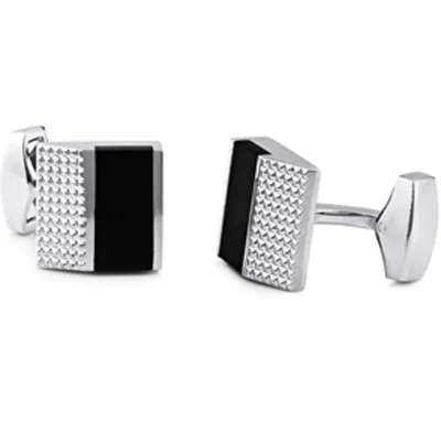 Brass Rhodium Plated Cufflink With Black Onyx