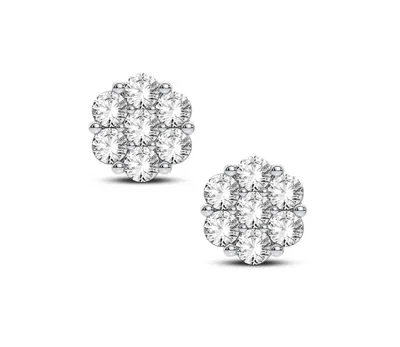 14 Karat Gold 1.00 Carat Total Diamond Flower Stud Earrings