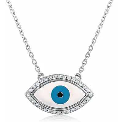 Sterling Silver Cubic Zirconia Evil Eye Necklace