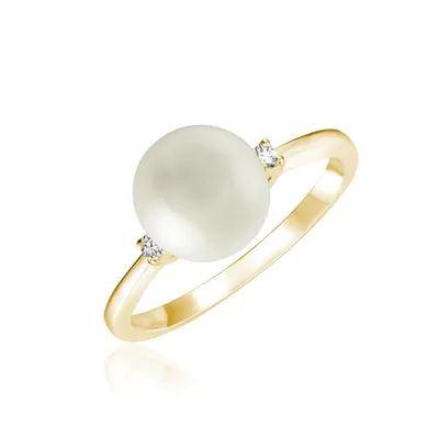 10 Karat Gold Pearl and Diamond Ring