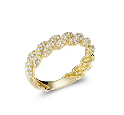 14 Karat Yellow Gold Diamond Twist 0.35CT Pave Ring