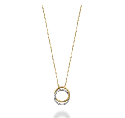 14 Karat Yellow Gold Double Circle 0.08CT Diamond Necklace