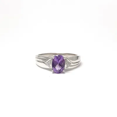 10 Karat White Gold Amethyst and Diamond Ring