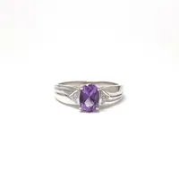 10 Karat White Gold Amethyst and Diamond Ring