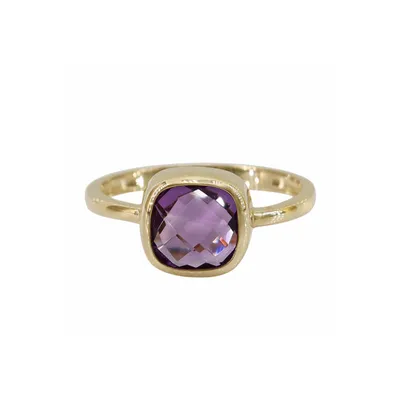 10 Karat Yellow Gold Amethyst Square Ring