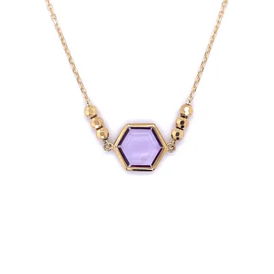 10 Karat Yellow Gold Amethyst Hexagon Necklace