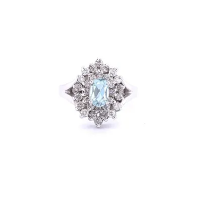 14 Karat White Gold Aquamarine and Diamond Ring