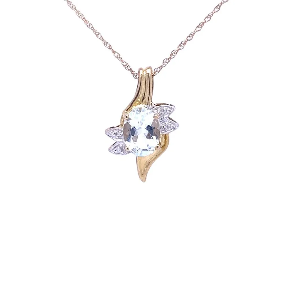 10 Karat Yellow Gold Aquamarine and Diamond Necklace