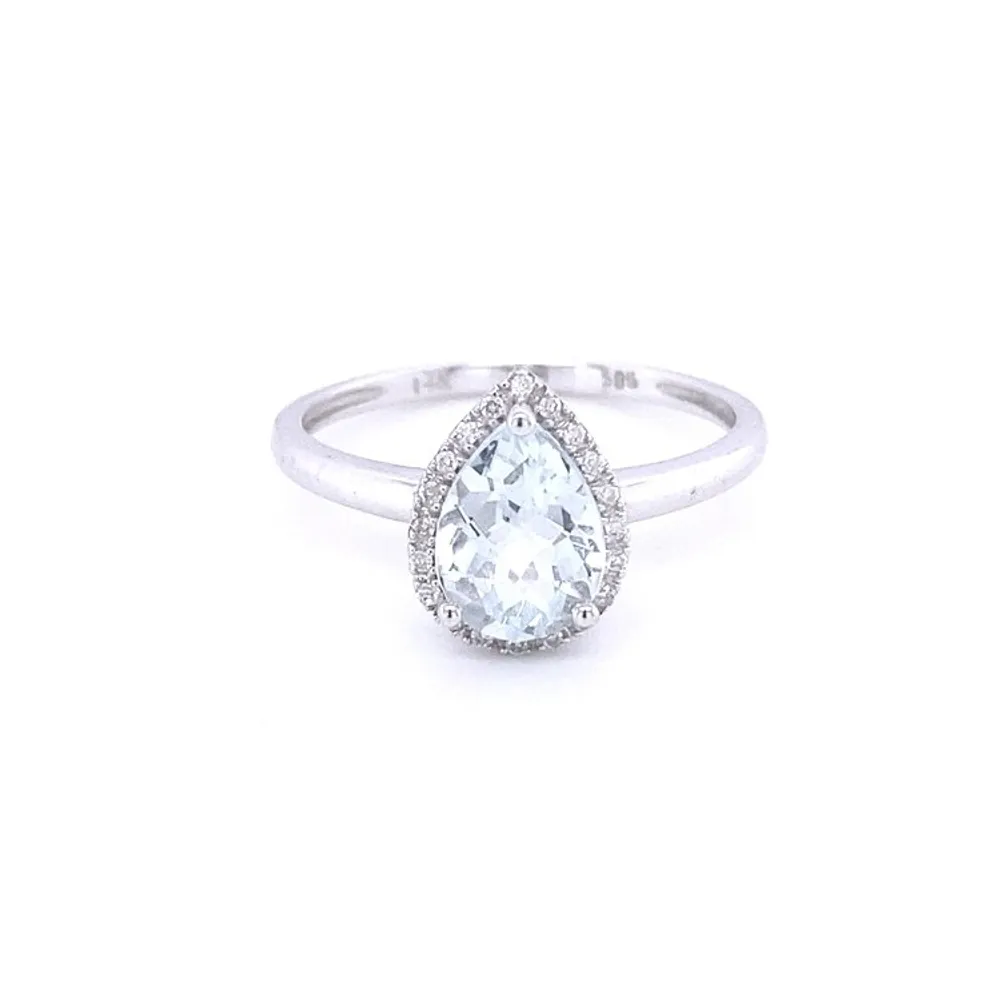 14 Karat White Gold Aquamarine and Diamond Teardrop Ring