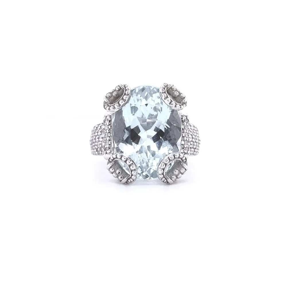 14 Karat White Gold Aquamarine and Diamond Cocktail Ring