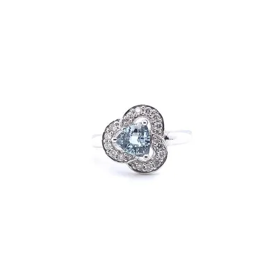 14 Karat White Gold Aquamarine and Diamond Trinity Ring