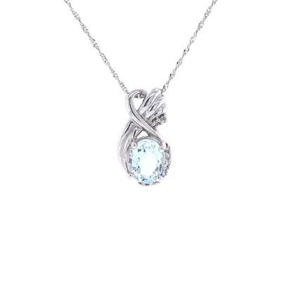 14 Karat White Gold Aquamarine and Diamond Necklace